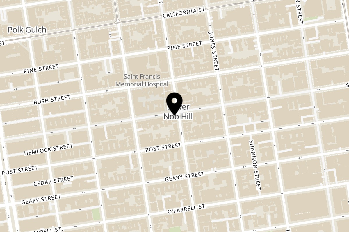 Map showing the location of Berlin Doner & Kebab House on 901 Sutter St in San Francisco
